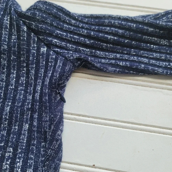 ZARA Womens Navy BLUE Silver Metallic KNIT V-NECK Mink DRESS Long Sleeve Sz M - Picture 5 of 14